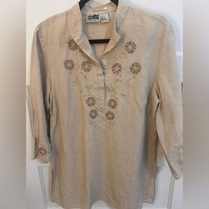 Edward Embroidered Beige Women's Top.  100% Irish Linen